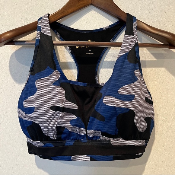 Sam Edelman Blue Black Camo Size XL Sports Bra - Picture 3 of 8